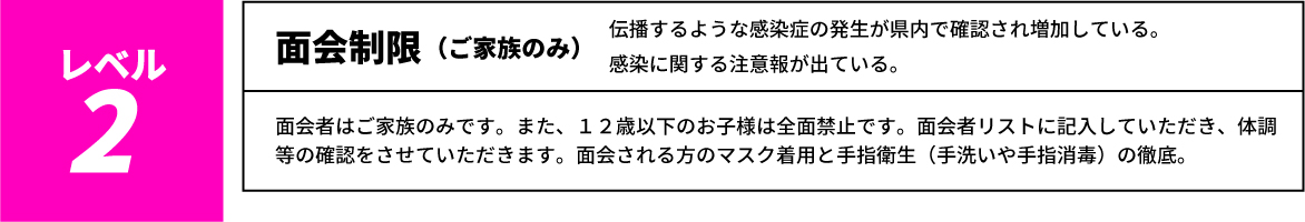 医療法人桃花会 一宮温泉病院 人工関節・スポーツ医学センター 面会制限レベル2